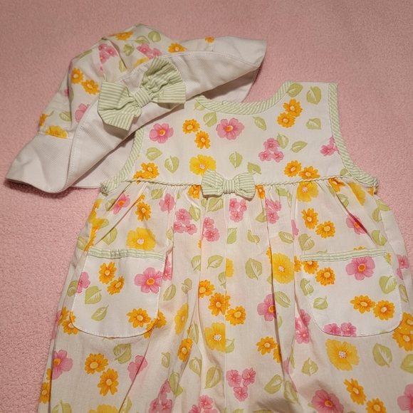 CARTER'S ♡ 2pc Vintage Lime Green 'n White Stripe Trim Bright Floral Romper 3-6M - Picture 11 of 17
